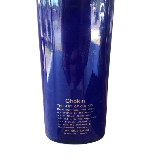 Vintage Chokin blue lily 24k gold lined vase butterfly florals beautiful gift - Picture 4 of 7